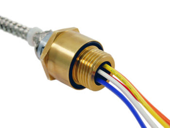 SAE threaded hermetic wire to cable feedthrough with integral cable shielding