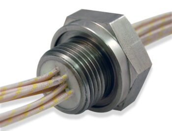 Threaded high temperature hermetic feedthrough with high temp wire