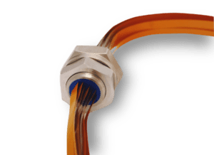 Multi-flex hermetic feedthrough circuit with face seal housing and jam nut