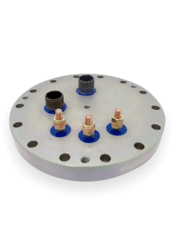 Hermetic flange assembly designed for power and signal feedthroughs