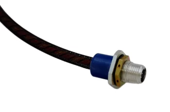 Industrial circular connector (M12) with jamnut mount and integral cable harness