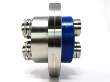 Side view of a hermetic electrical feedthrough with CF Flange
